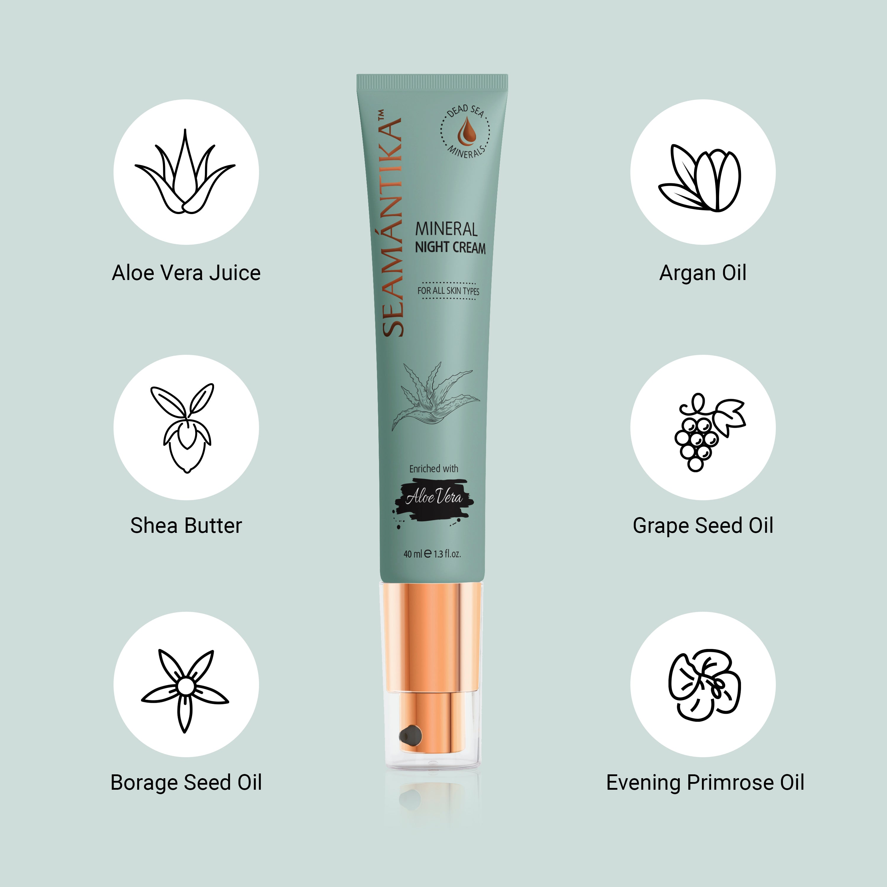 Crème de Nuit Minérale – Jus de Feuilles d’Aloe Vera – Pour Tous Types de Peau