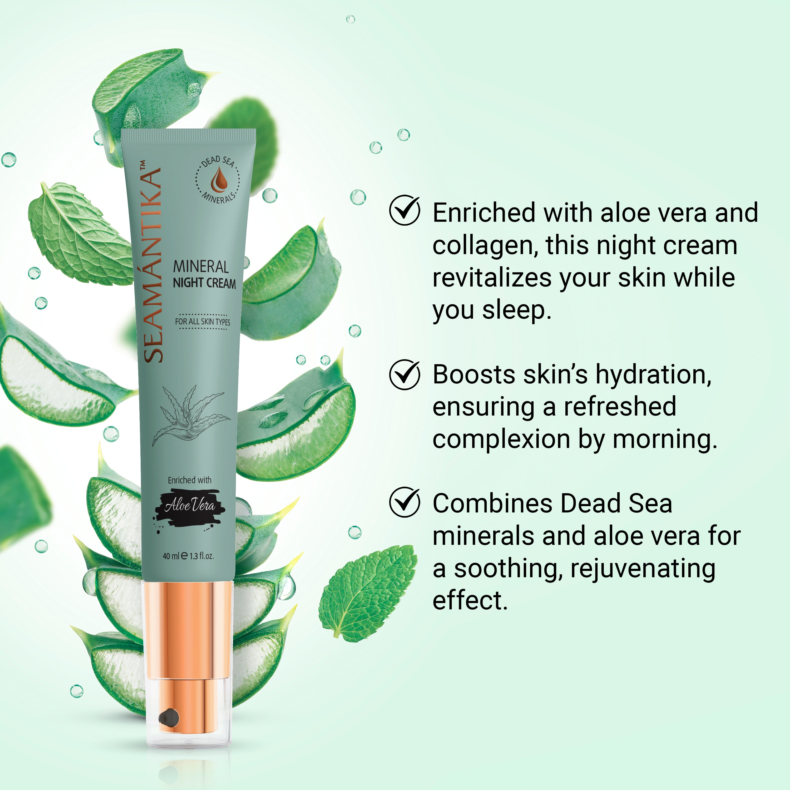 Crème de Nuit Minérale – Jus de Feuilles d’Aloe Vera – Pour Tous Types de Peau
