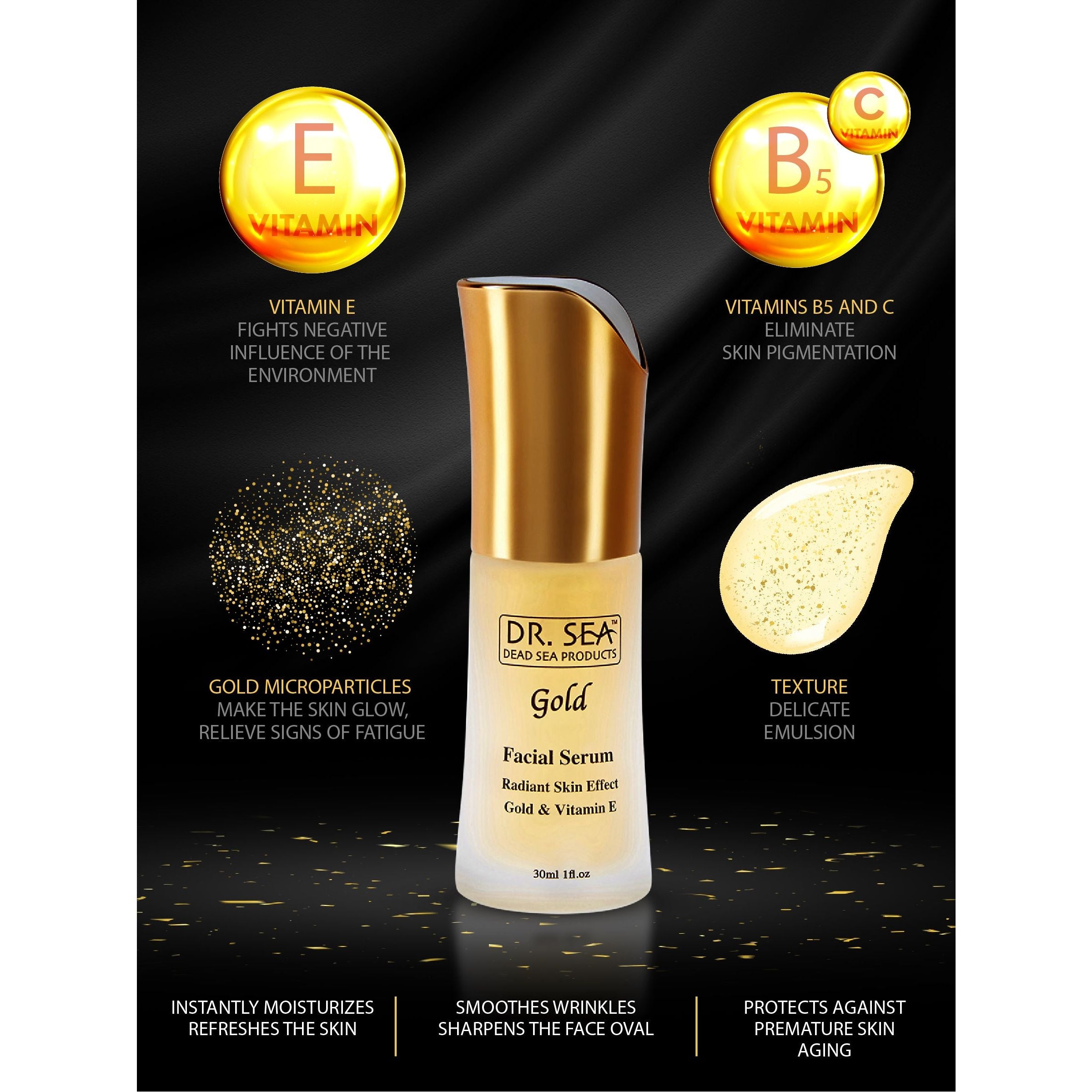 Facial Serum with Gold and Vitamin E - radiant skin effect