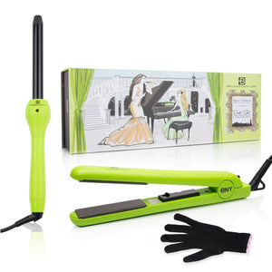 Duet Set - 1.25" Ceramic Flat Iron +  1" Ceramic Curling Iron - Green