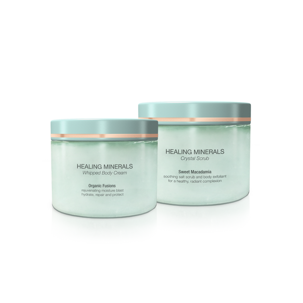 Healing Minerals Whipped Body Cream + Crystal Salt Scrub - Sweet Macademia