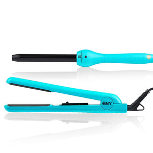 Duet Set - 1.25" Ceramic Flat Iron +  1" Ceramic Curling Iron - Turquoise